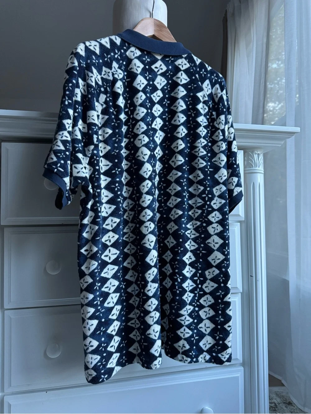 NEW J.Crew Terry Cloth Polo Shirt – Navy Print – XL